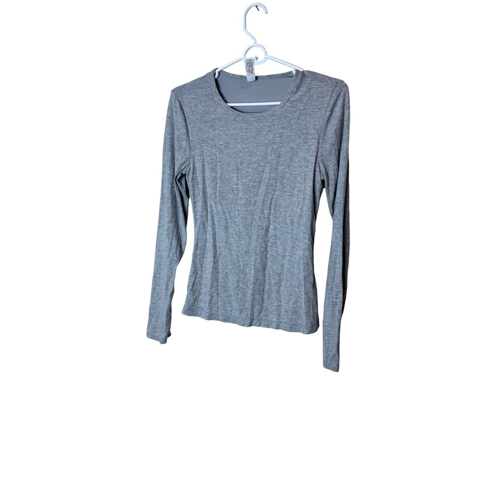 Yogalicious Shirt Womens Medium Gray Heavenly Rib Kathleen‎ Long Sleeve Top Yoga